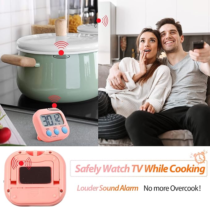 Weewooday 24 Pcs Digital Kitchen Timer Magnetic Timer Bulk On/Off Switch Minute Second Count up Countdown Loud Alarm for Exercise Cook Baking (Pink,Orange)