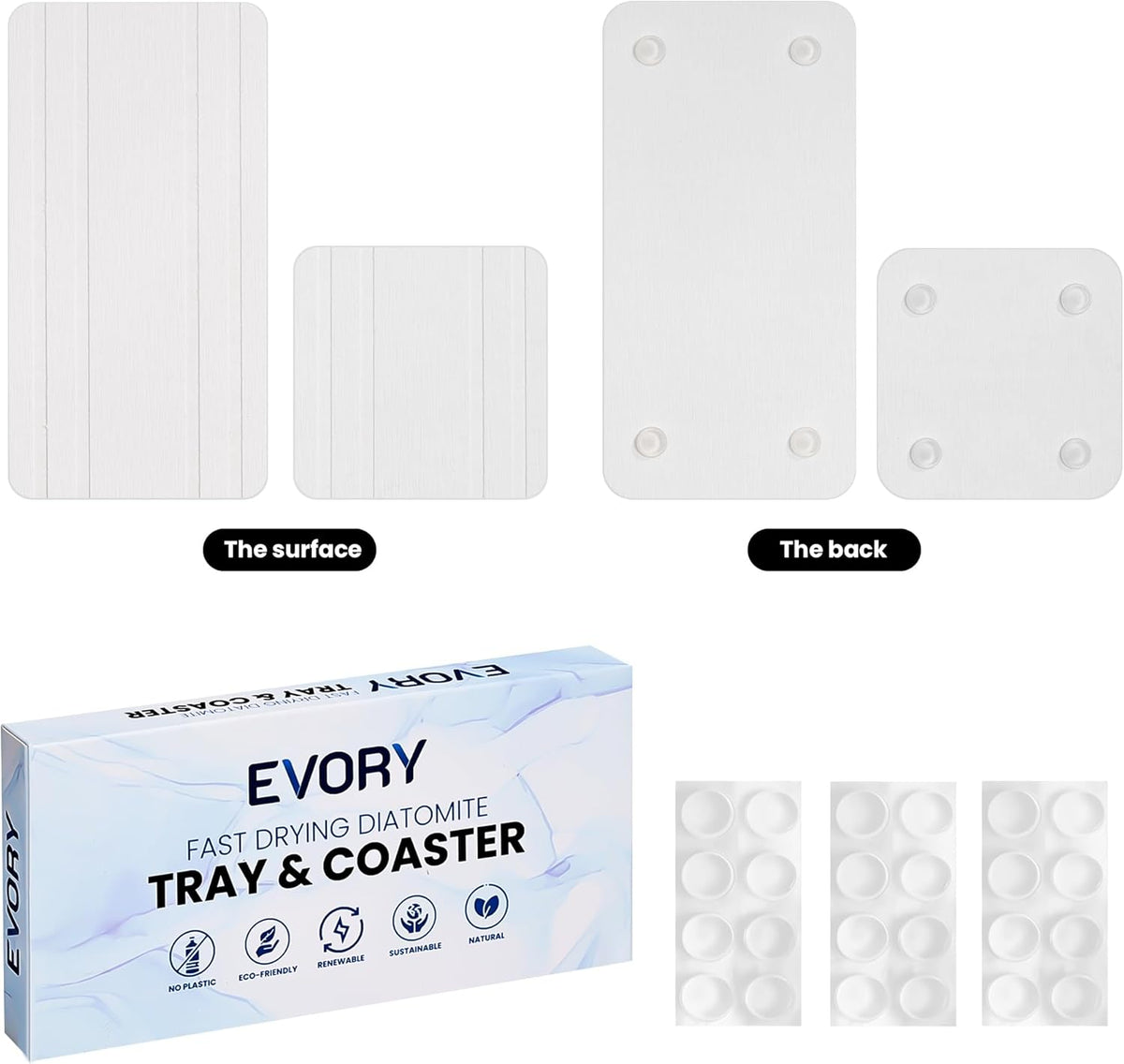 evory Set of 4 Water Absorbent Diatomite Tray, Kitchen Soap,Diatomaceous Earth Bathroom Soap Dishes,Sponge Holder for Kitchen Sink, Water Absorbing Stone for Sink Bathtub Vanity