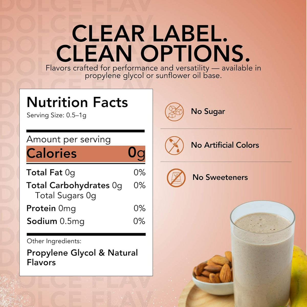 Dolce Flav Natural Almond Extract – 2 Ounce Water-Soluble Kosher, Sugar-Free, Concentrated Pure Almond Flavoring for Baking, Pastries & Beverages, Includes Measured Dropper