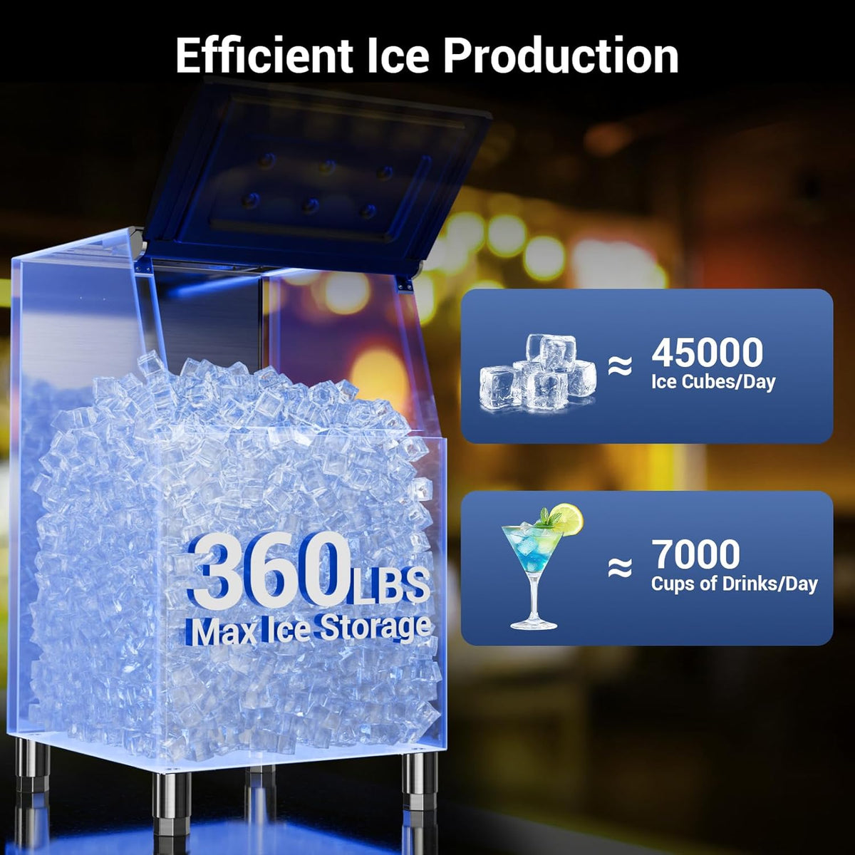Commercial Ice Maker Machine 550lbs/24H, Ice Ready in 5-15 min, 360lbs Large Storage Bin, Stainless Steel Ice Machine with Water Line Hookup, 12 Adjustable Ice Thicknesses