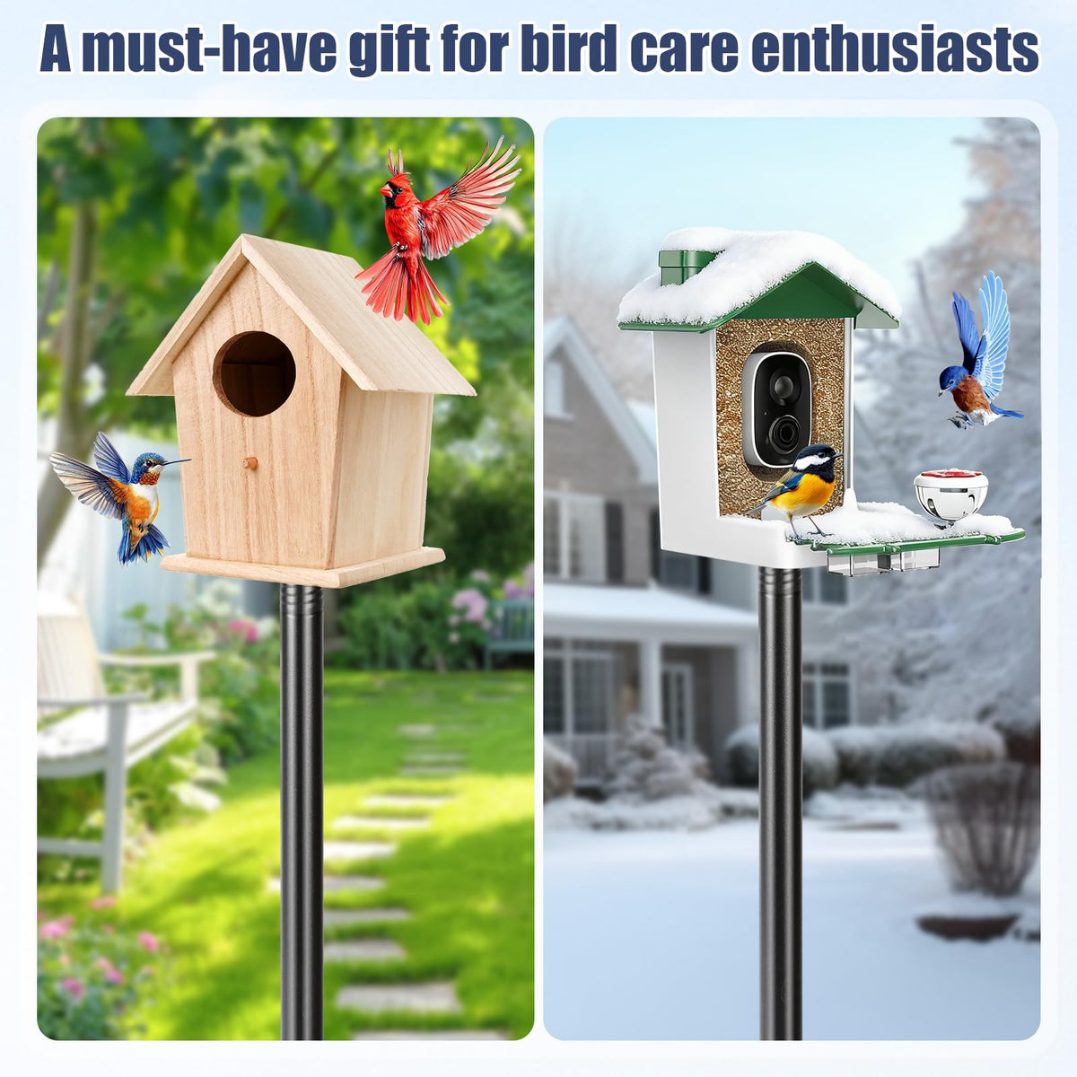 Smart Bird Feeder Pole Stand, 79 Inch Heavy Duty Bird House Pole for Outdoors Adjustable Mounting Pole for Smart Bird Feeder with 1 Inch Dia Bird Feeder Post Weather Station, Black