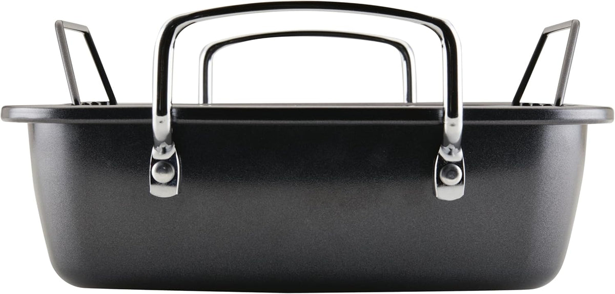Circulon Ultra Lasting Nonstick Roaster/Roasting Pan with Easy Serve Rack, 17 Inch x 13 Inch, Black