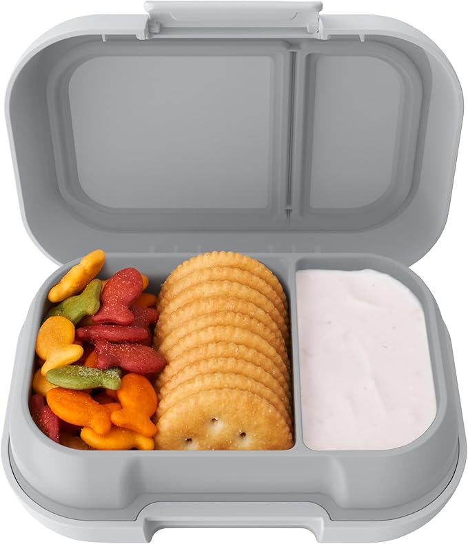 Bentgo Kids Snack - 2 Compartment Leak-Proof Bento Box Container for Snacks and Small Meals, Easy-Open Latch, Dishwasher Safe, BPA-Free for School, Daycare, & Sports - Ideal for Ages 3+ (Gray)