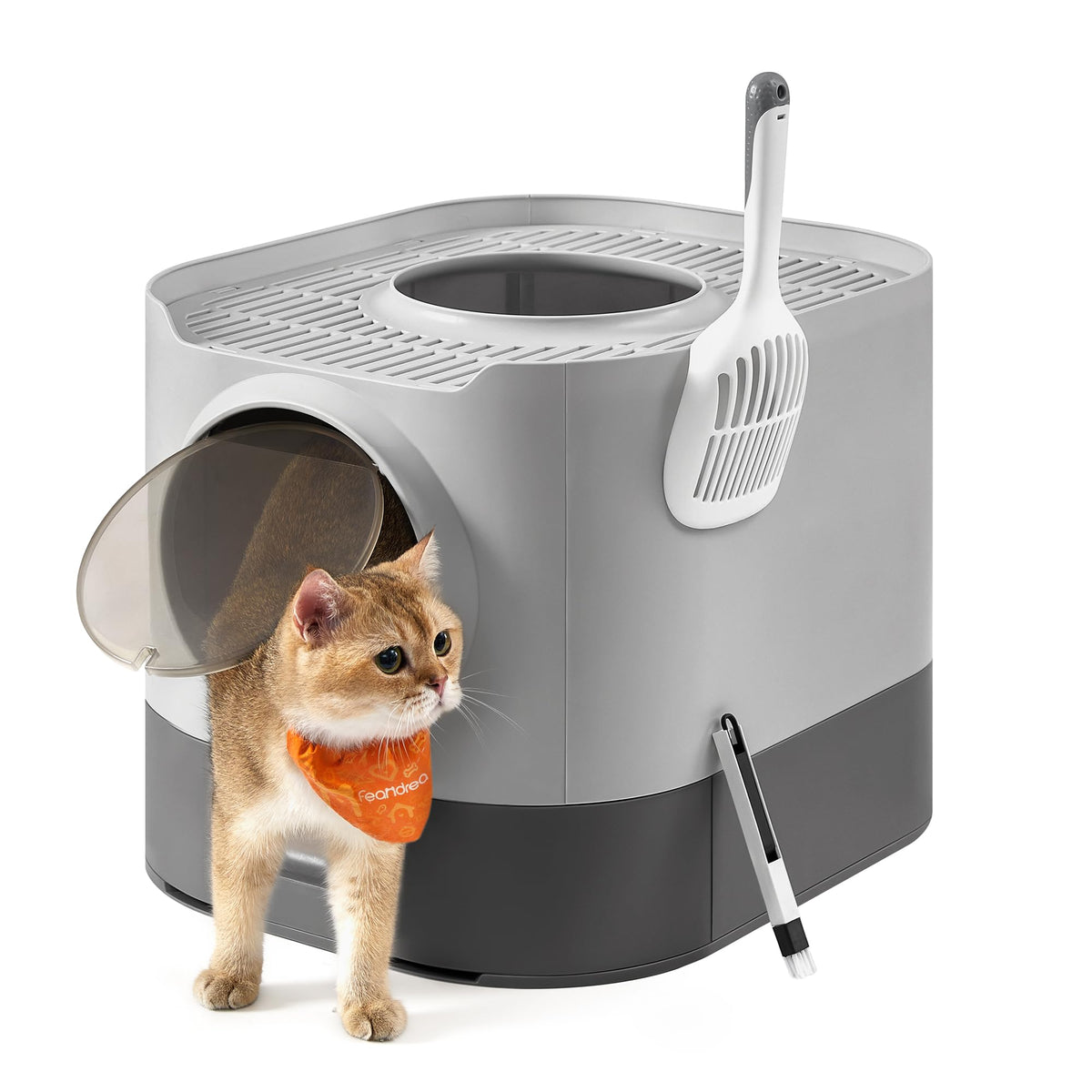 Feandrea Cat Litter Box with Lid, XL Enclosed, Slide-Out Tray, Scoop