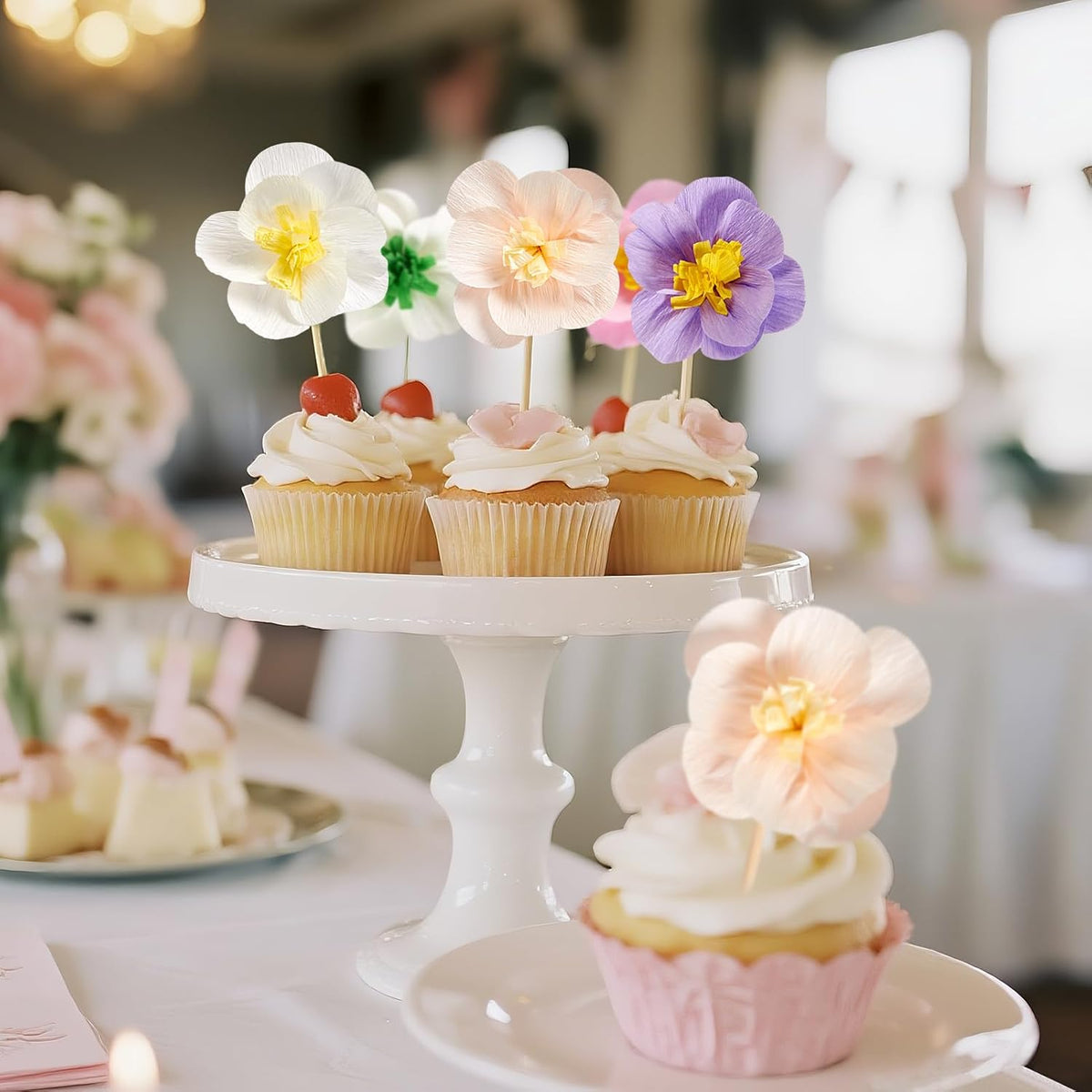 Easy Joy Cupcake Toppers, Wildflower Party Decorations, Flower Cupcake Toppers, Baby in Bloom Baby Shower Decorations for Kids Cake Birthday Party, Wedding, Flowers Wedding Themed Party 16PCS