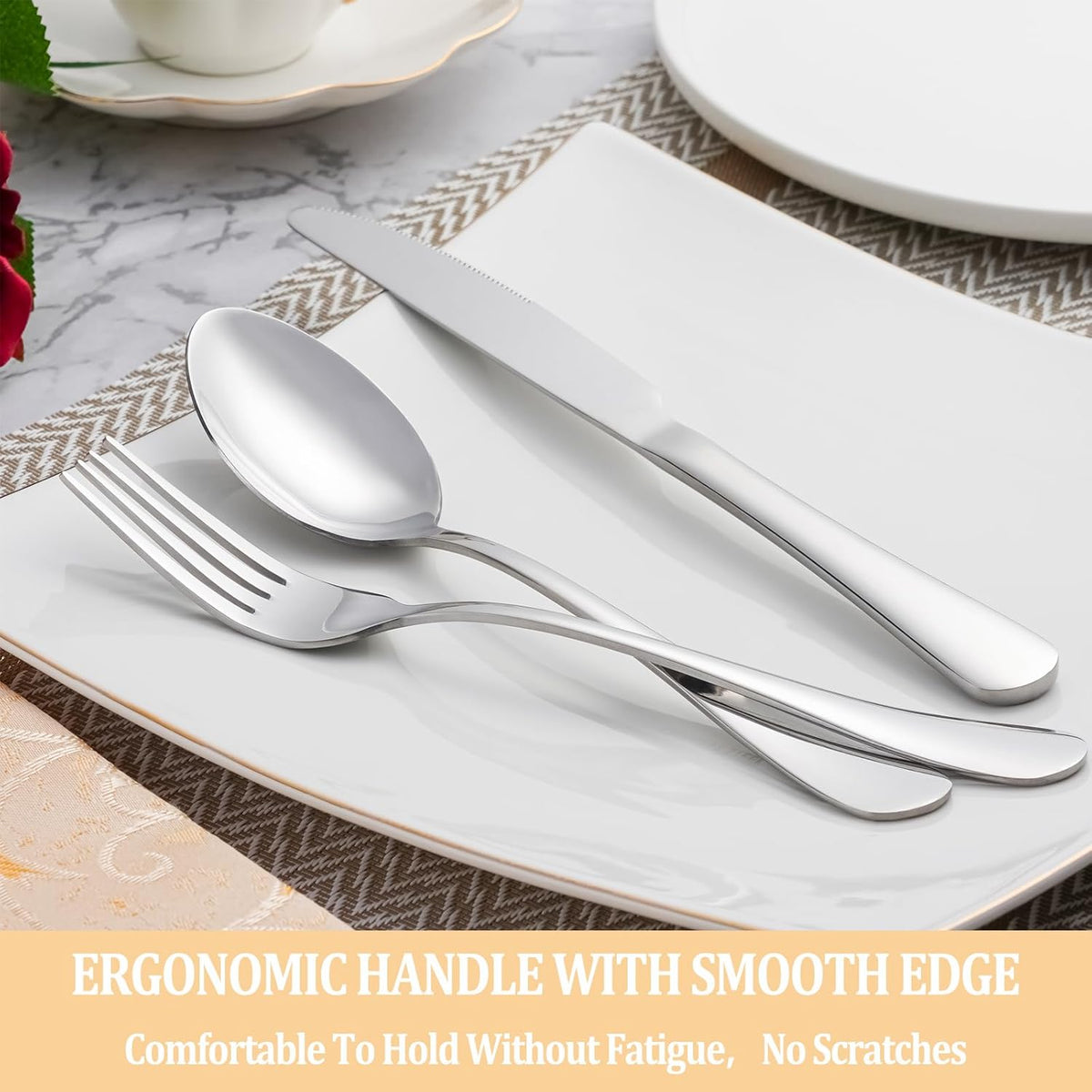 60 Piece Silverware Set Service for 12,Premium Stainless Steel Flatware Set,Mirror Polished Cutlery Utensil Sets,Durable Home Kitchen Eating Tableware Sets,Include Fork Knife Spoon,Dishwasher Safe