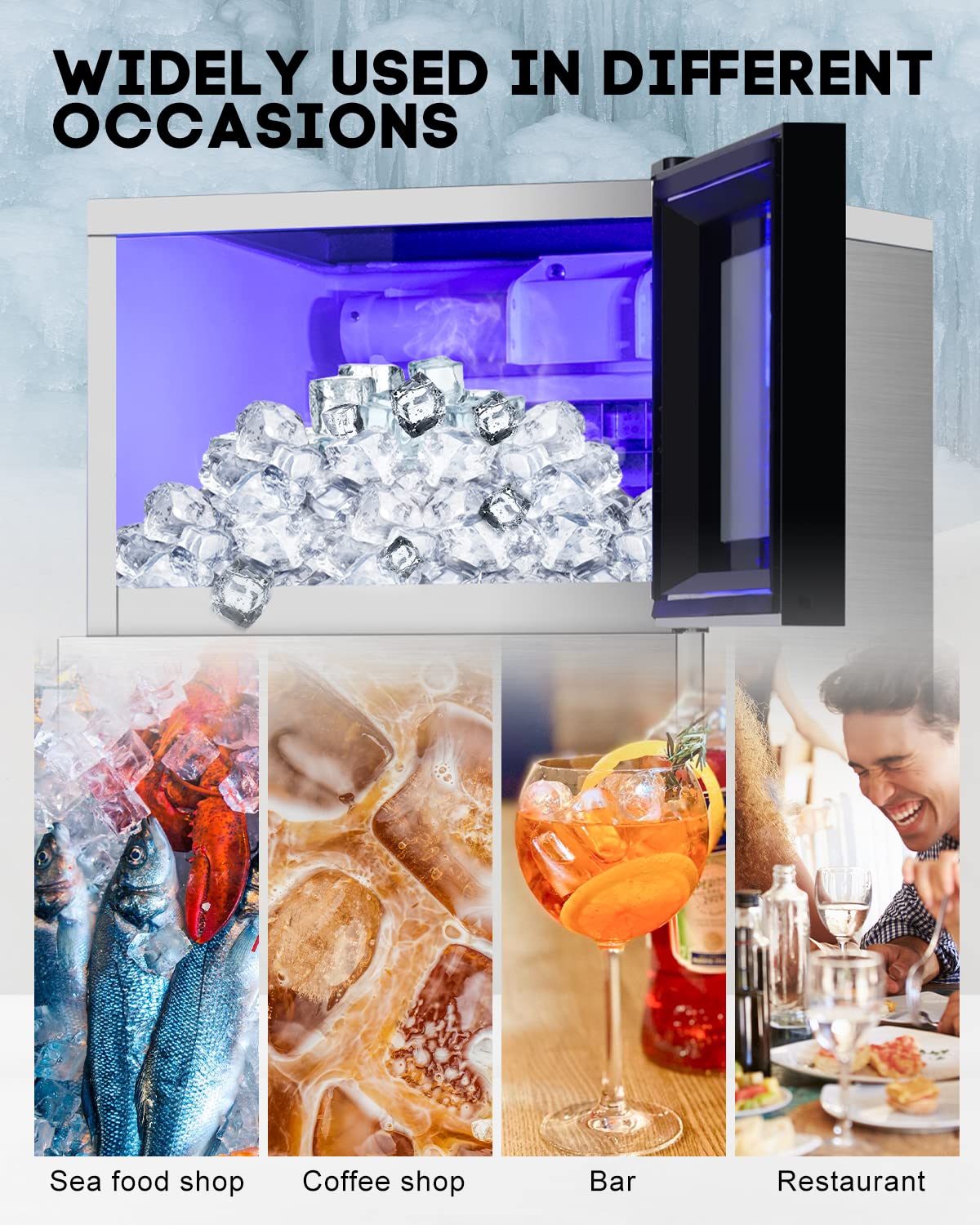 130LBS/24H Commercial Ice Maker Machine with 35LBS Capacity - Stainless Steel Undercounter/Freestanding Ice Cube Maker for Home Bar & Outdoor Use - Automatic Operation