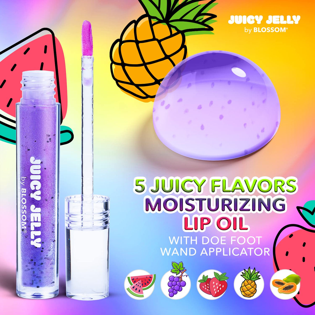 Blossom Juicy Jelly Moisturizing Lip Care Fruit Flavored, 5 Pack Bundle