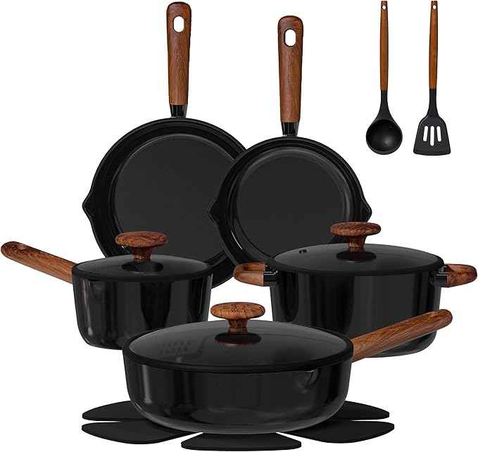 CAROTE ceramic cookware set,nonstick pots and pans，14PCS Non Toxic Healthy Non Stick Kitchen Cooking Pots and Frying Pans Set, PFAS PTFE Free