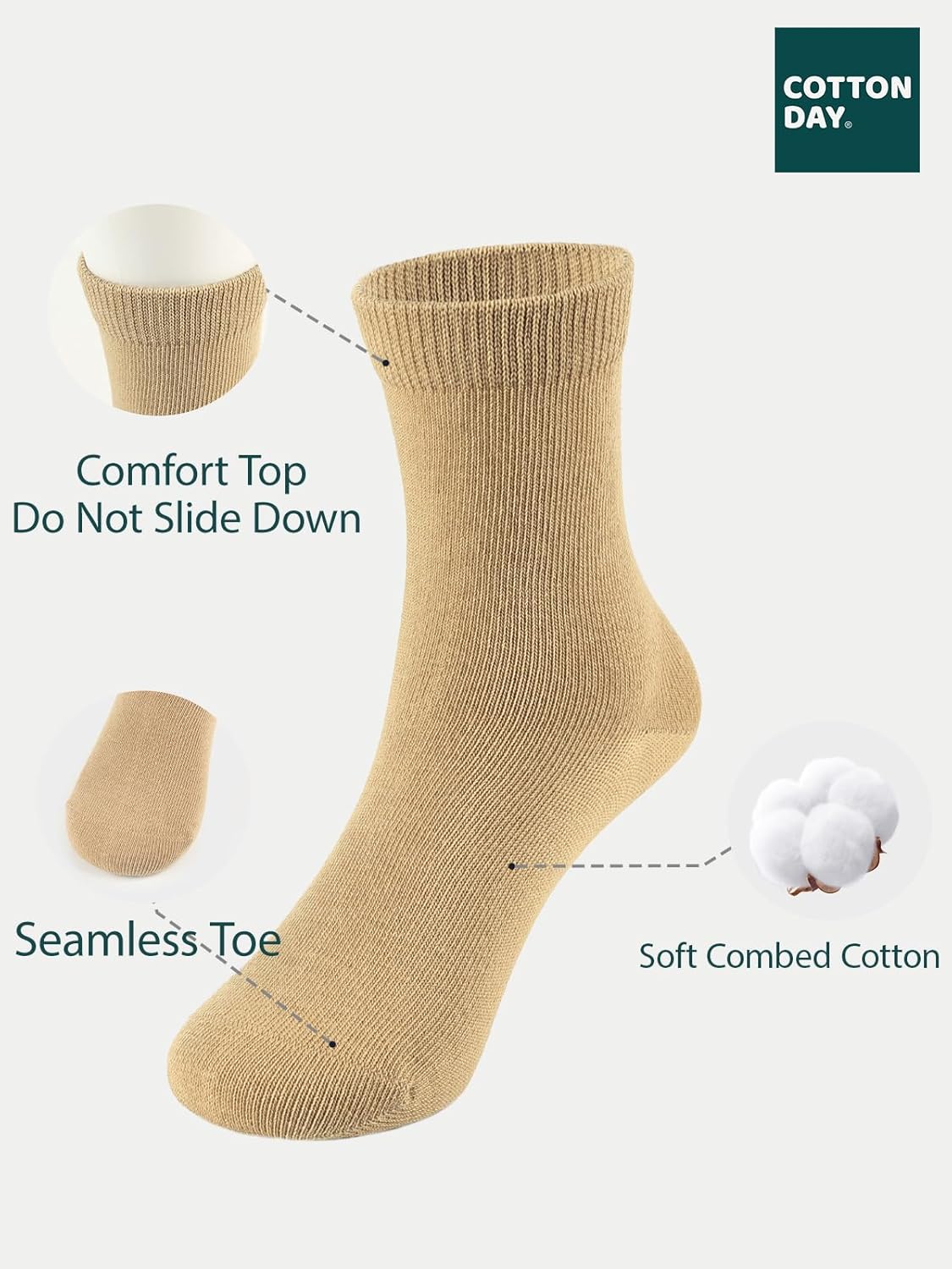 COTTON DAY Unisex Little Kids Youth Boys Girls Soft Cotton Crew Dress Socks Seamless Toe Black White Gray Navy 6 Pack