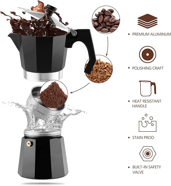 wedrink Stovetop Espresso Maker Aluminum Moka Pot 6 Cups Cuban Coffee Maker Stovetop Coffee Maker Moka Italian Espresso
