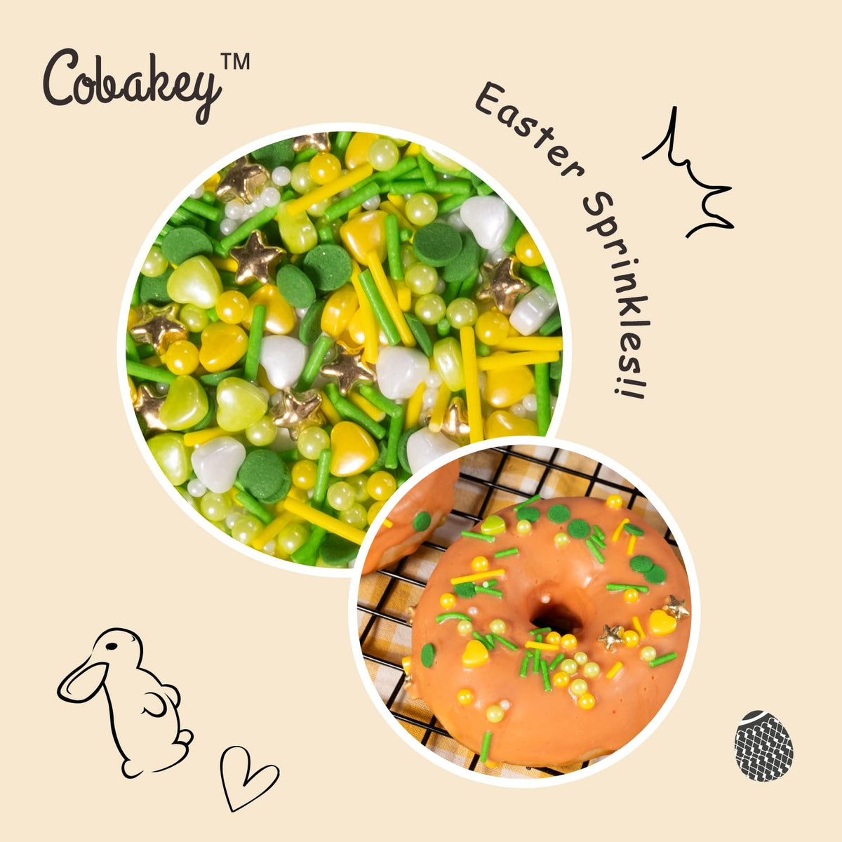 Cobakey Easter Sprinkles for Cookies 4.23 Ounce Spring Sprinkles for Baking Gold Star Edible Heart Perfect for Easter Cake Decorations, Baking, Ice Cream, Cookies, Cupcake Topper