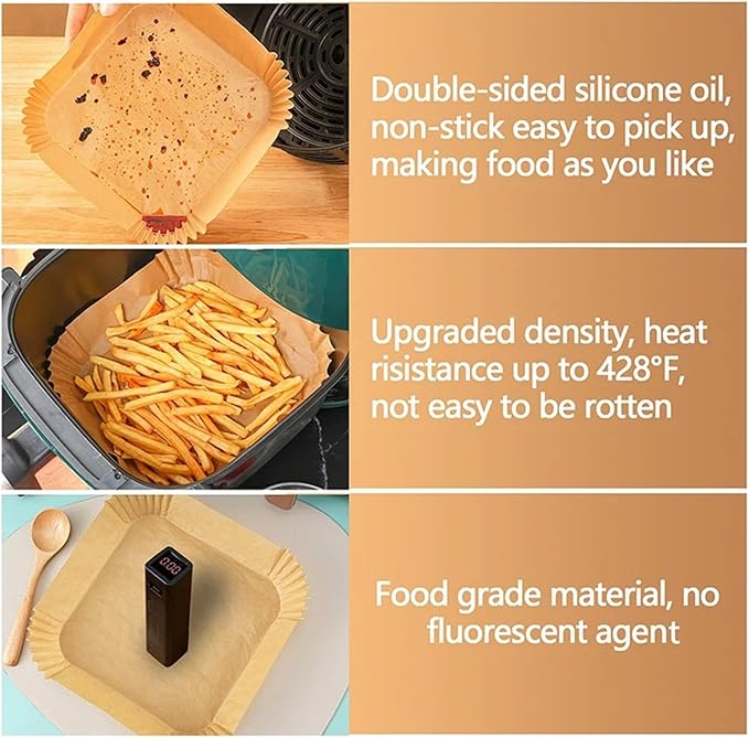 Large Air Fryer Disposable Paper Liners Nonstick 23cm Oven Airfryer Parchment Baking Paper ，Compatible For Ninja，Compatible For COSORI ，Grill Cooking Basket(23cm square,150 Pcs)
