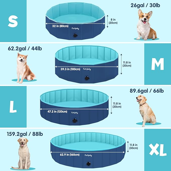 Furrybaby Dog Pool, Foldable Dog Pools for Large Dogs Portable Kiddie Pool Pet Doggie Wading Swimming(Navy 47'') Indoor and Outdoor