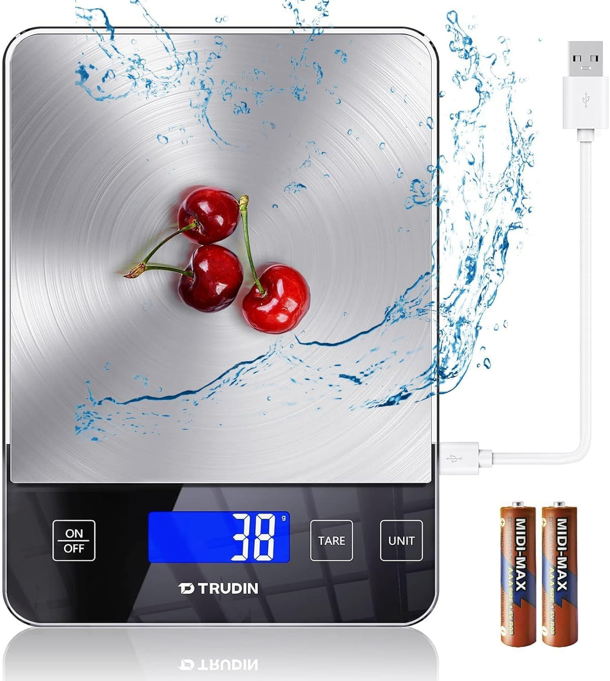 NASA-Grade 33lb Digital Kitchen Scale, Precisely Measures Grams and Ounces for Baking and Cooking, Waterproof Tempered Glass (Bright Black)