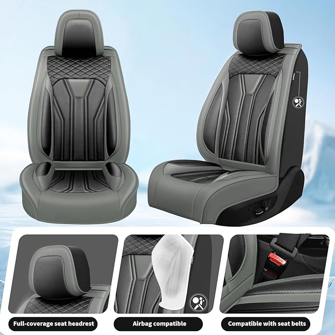Fit Murano Car Seat Covers Compatible with Nissan Murano 2004-2025 2026 - Full Set Premium Leather， Waterproof Breathable， All-Weather Seat Cushion Protecto&Airbag Compatible （Gray & Black