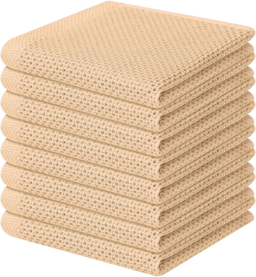 Homaxy 100% Cotton Waffle Weave Kitchen Dish Cloths, Ultra Soft Absorbent Quick Drying Dish Towels, 12 x 12 Inches, 8-Pack, Apricot