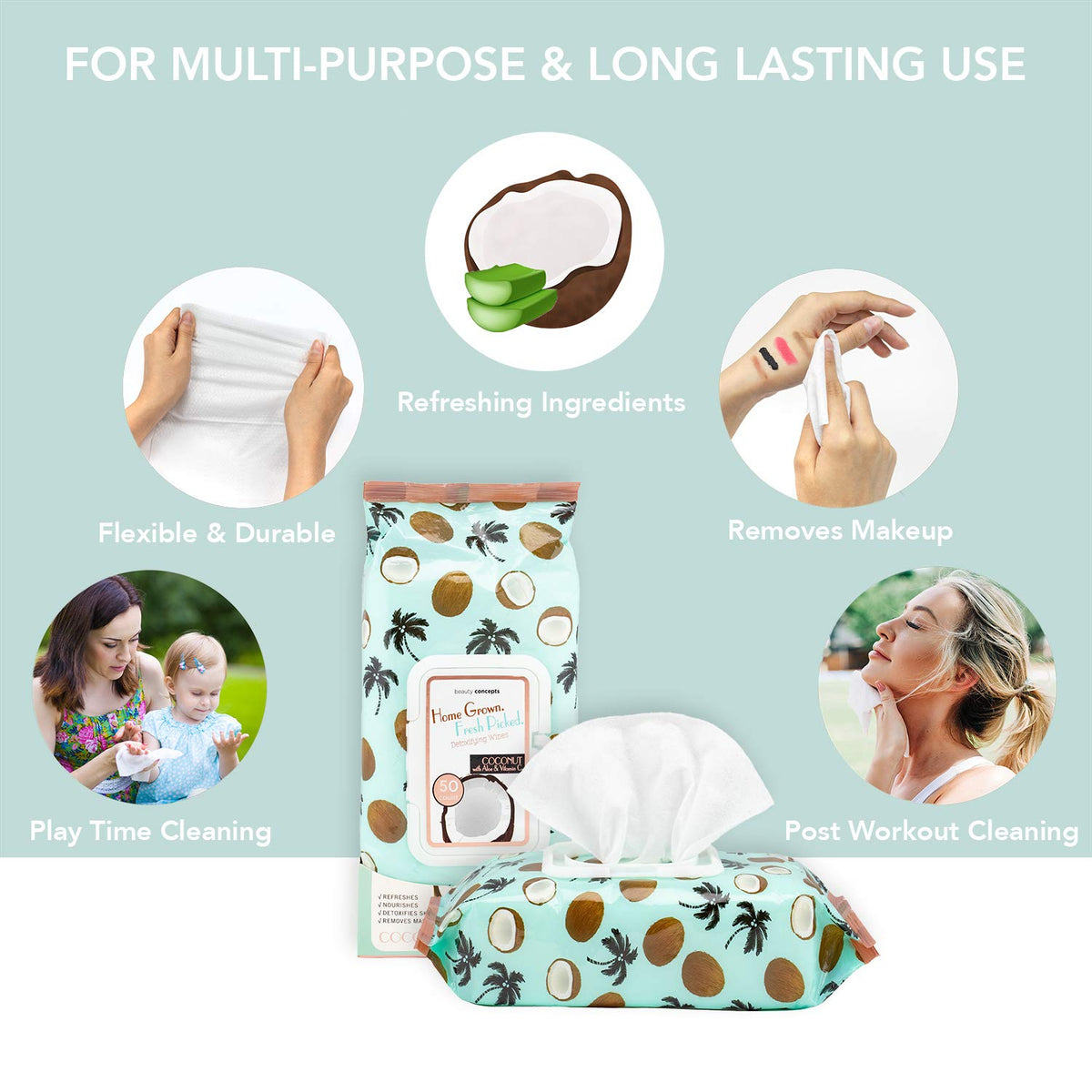 B.C. Beauty Concepts Makeup Remover Wipes – Gentle Facial Wipes for Easy Makeup Removal, 150 Count (Pack of 3), Coconut with Aloe & Vitamin C