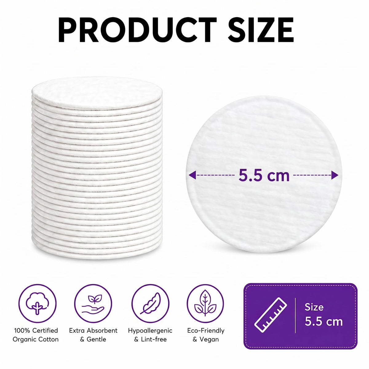 ForPro Organic Cotton Rounds for Face (300-Count) Stitched Makeup Remover Pads, 100% Certified, Lint-Free Hypoallergenic Skincare Pads for Toner, Sensitive Skin, Vegan & Cruelty-Free