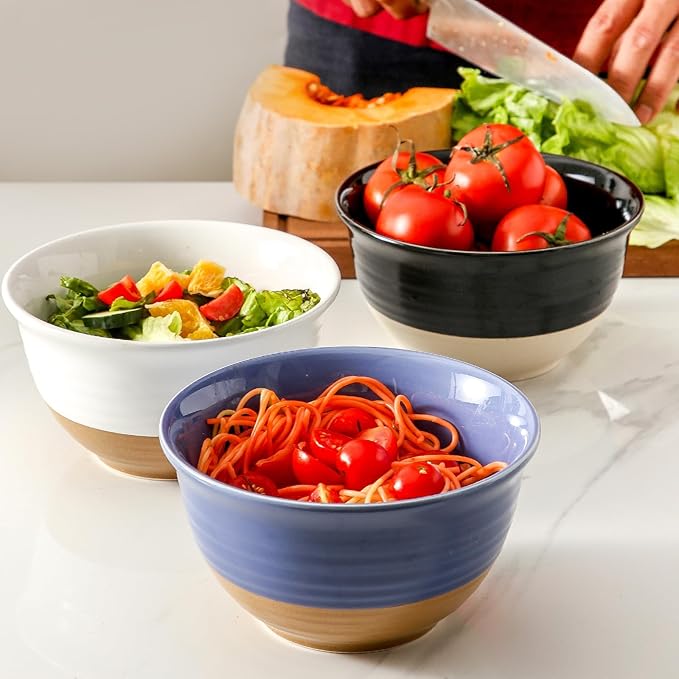 Hasense Ceramic Soup Bowls, 40 oz Large Salad Cereal Bowls Set of 4, Stackable Serving Bowls for Kitchen, Bowls for Pasta Ramen Noodle Pho, Dishwasher Microwave Safe, Gloss Black & Matte White