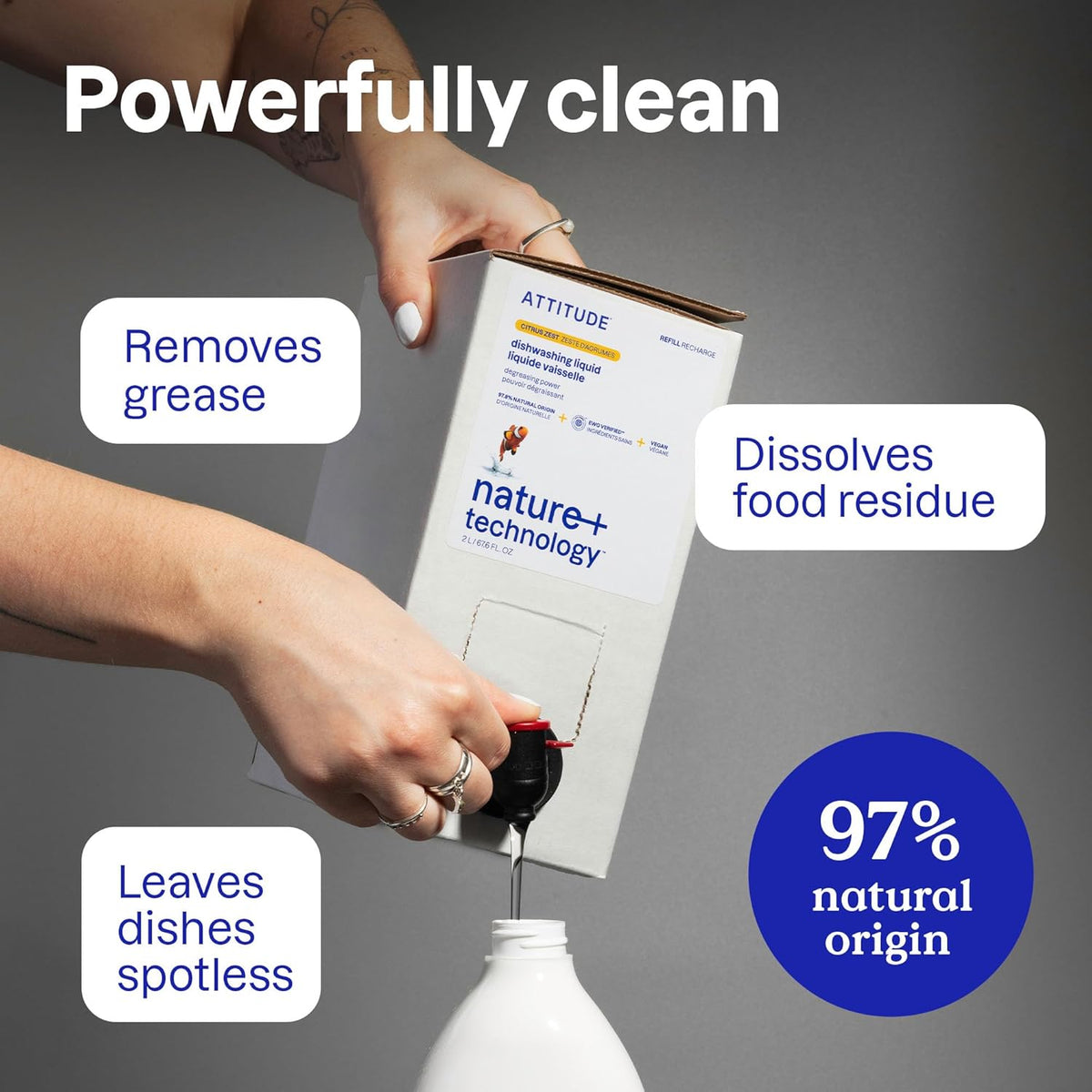 ATTITUDE Dish Soap, EWG Verified, Plant-Based & Vegan Dishwashing Liquid, Naturally Derived, Wildflowers Scent, 23.7 Fl Oz