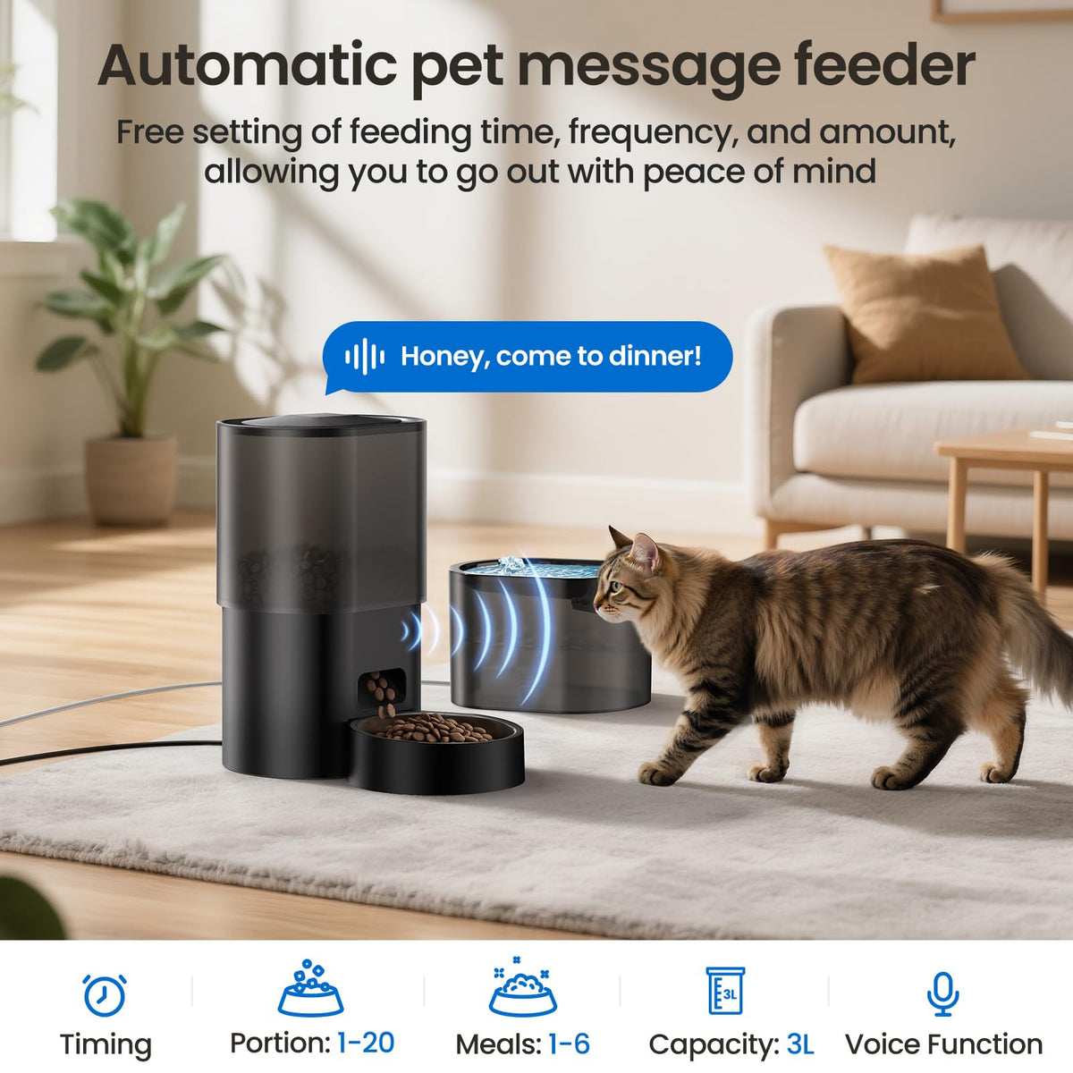 Automatic Cat Feeder and Water Fountain 2-in-1, Smart Timed Cat Food Dispenser with 2.4G WiFi APP Control, Automatic Dog Feeder and Water Dispenser with 10s Voice Recorder for Cats Small Dogs