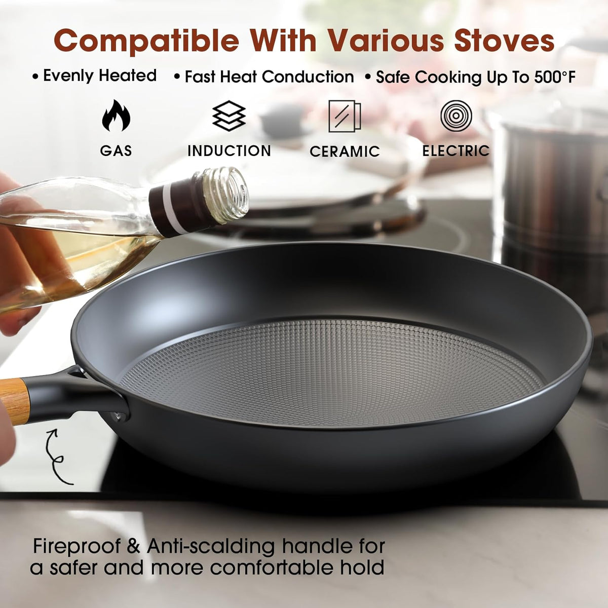 imarku Frying Pan Set - 10 &12inch Pot Set with Removable Handle Honeycomb Cast Iron Skillets, Large Frying Pans Nonstick Dishwasher Safe, Oven Safe Kitchen Pans for Cooking, Best Gifts for Women/Men