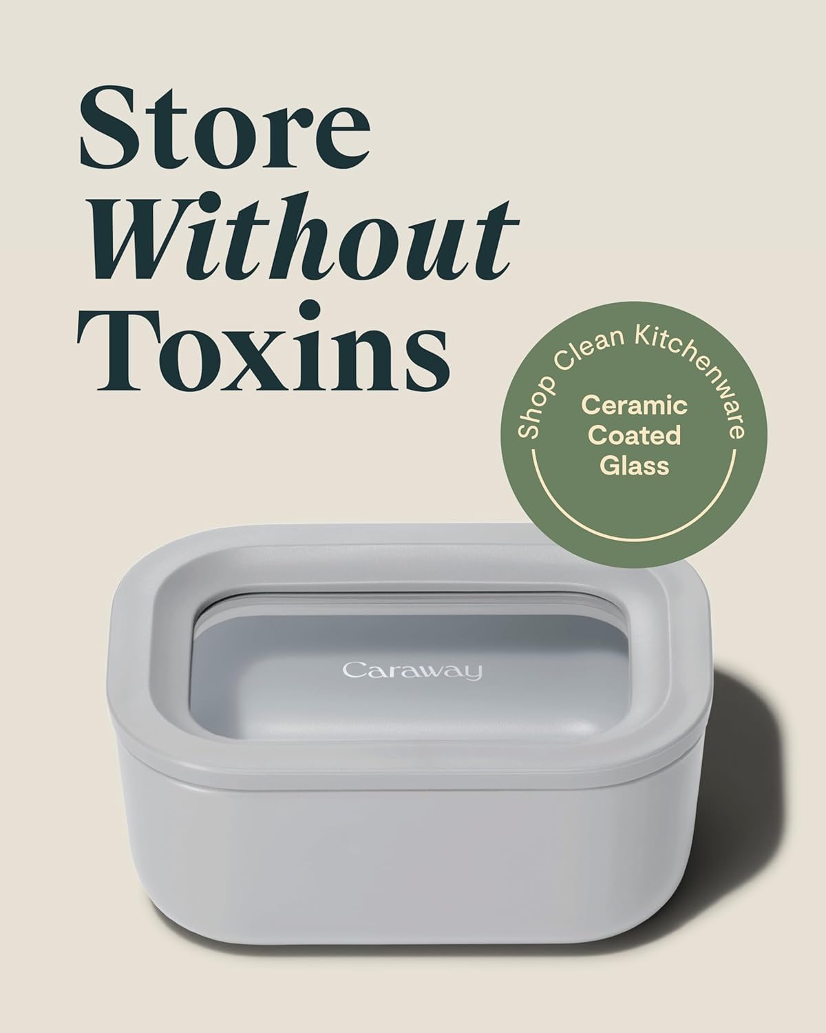 Caraway Mini Rectangle Food Storage Container - 2.6 Cup Glass Storage Container for Food - Non-Toxic Ceramic-Coated Glass - Air Release Technology - Compact & Stackable Design - Gray
