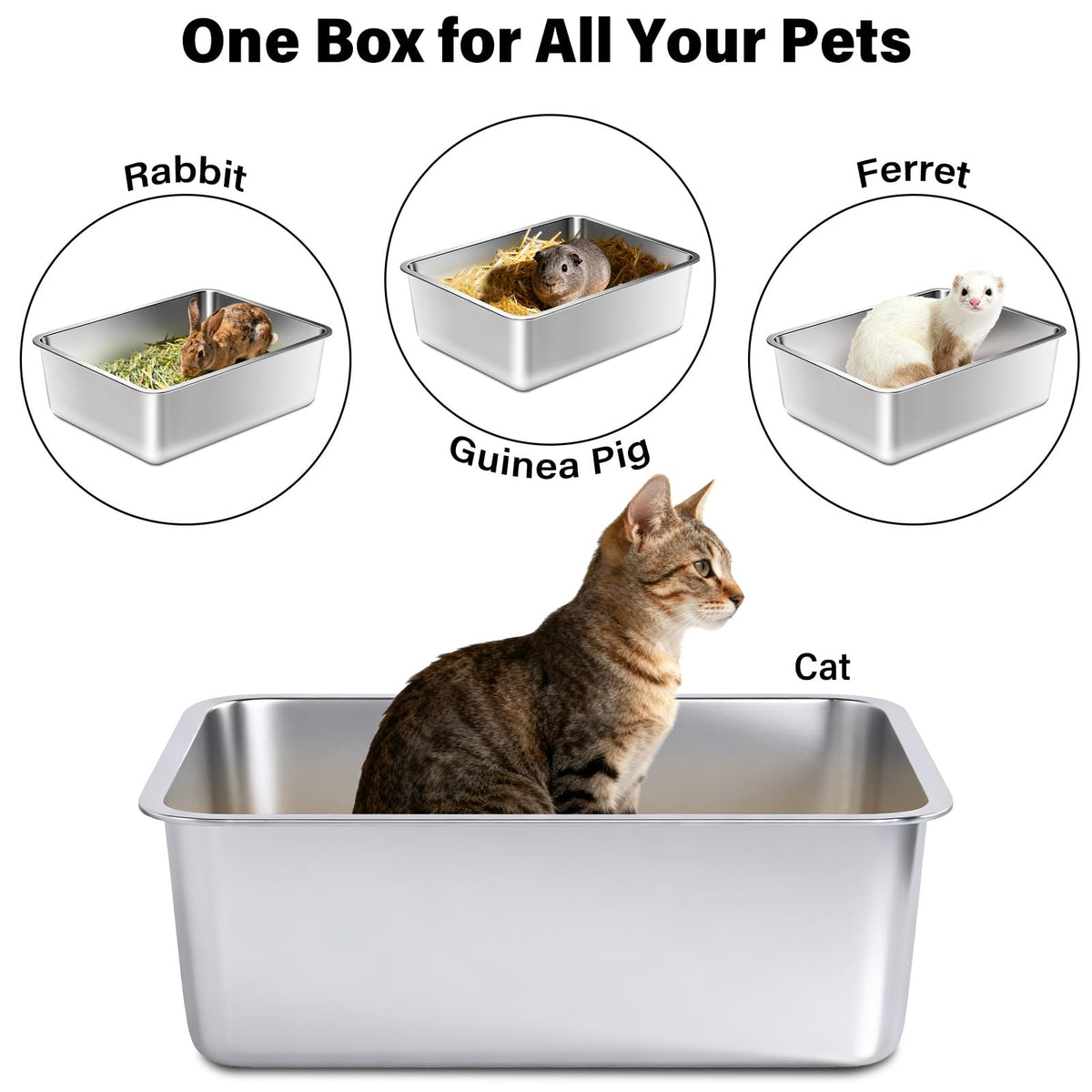 Exovyn Stainless Steel Litter Box,Metal Cat Litter Box,Medium Cat Litterbox