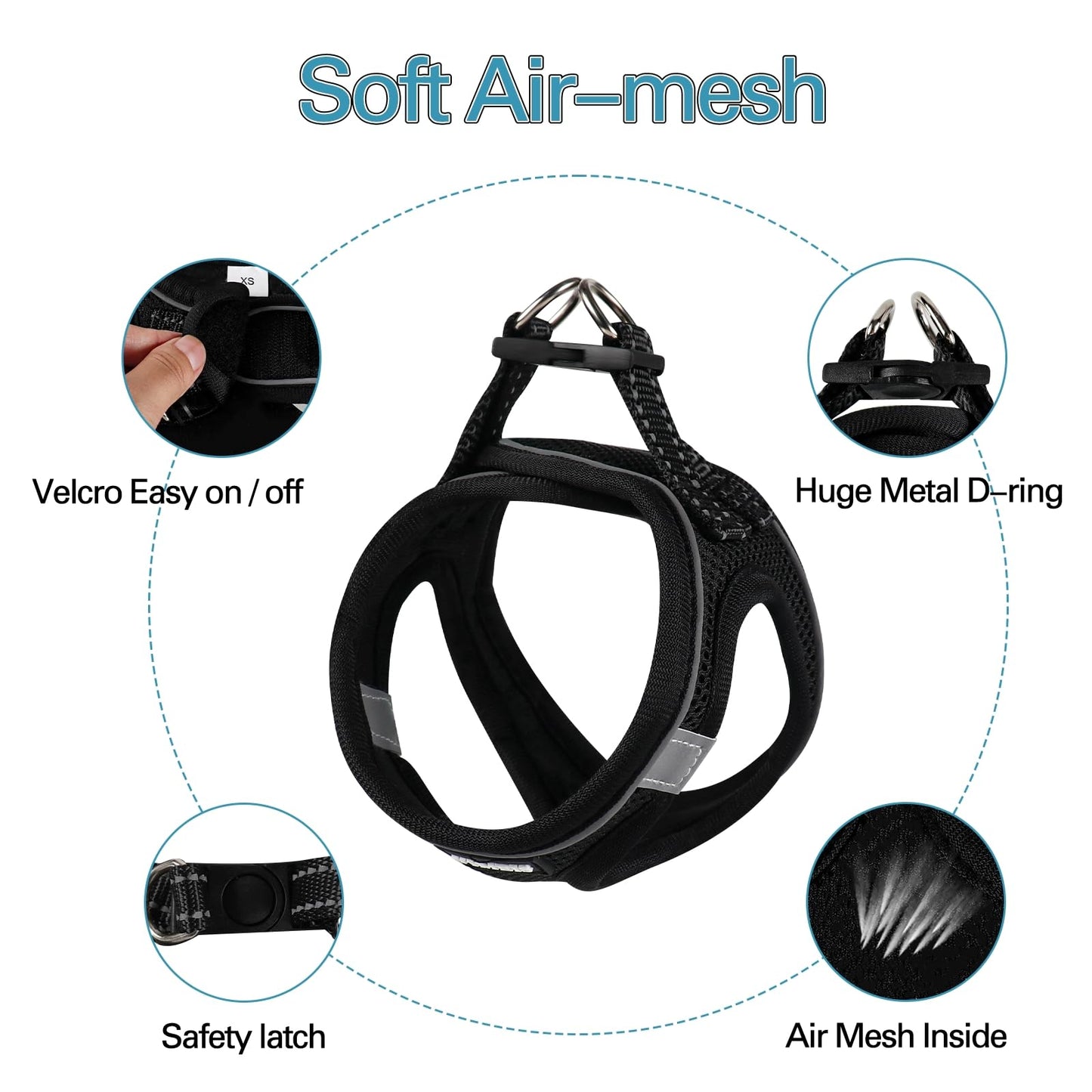 Dog Harness for Small Dogs, Small Dog Harness and Leash Set, Honeycomb Grid, Reflective Lightweight Harness & Anti-Twist Pet Lead (Multi Color, XS-Black)