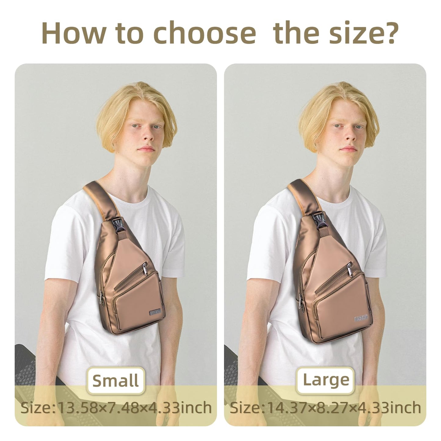 AMJ Crossbody Sling Bag, Upgraded PU Leather with USB Port Casual Shoulder Chest Bag with Logo Zipper Pulls (Leather Brown)