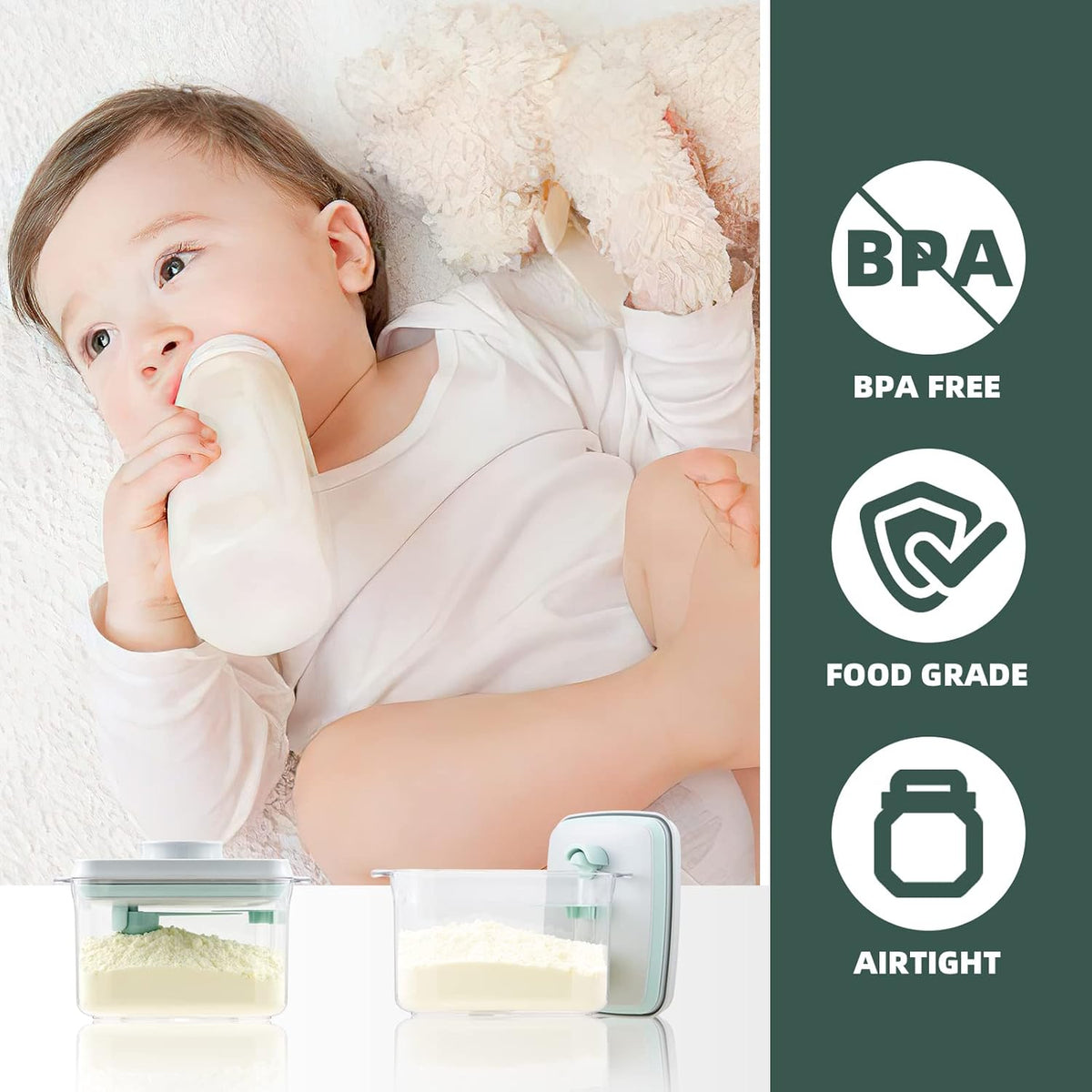 1000ml Formula Travel Container Airtight Formula Dispenser On The Go, 11OZ, 0.66LB, 300g, Clear