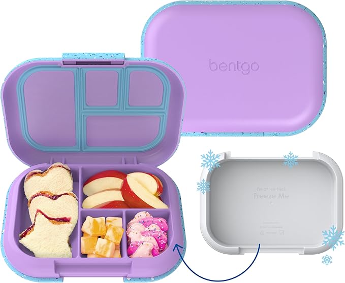 Bentgo Chill Kids Leak-Proof Lunch Box - 4-Compartment Bento Box with Built-In Ice Pack, 3.3 Cup Capacity, PFAS & BPA-Free, Microwave & Dishwasher Safe, Ideal Size for Ages 3 to 7 (Vivid Orchid)