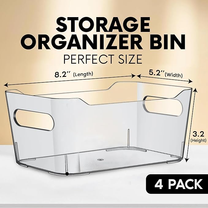 Small Clear Plastic Storage Bins, Perfect for Organization or Pantry and, Fridge Organizer, Cabinet Organizers