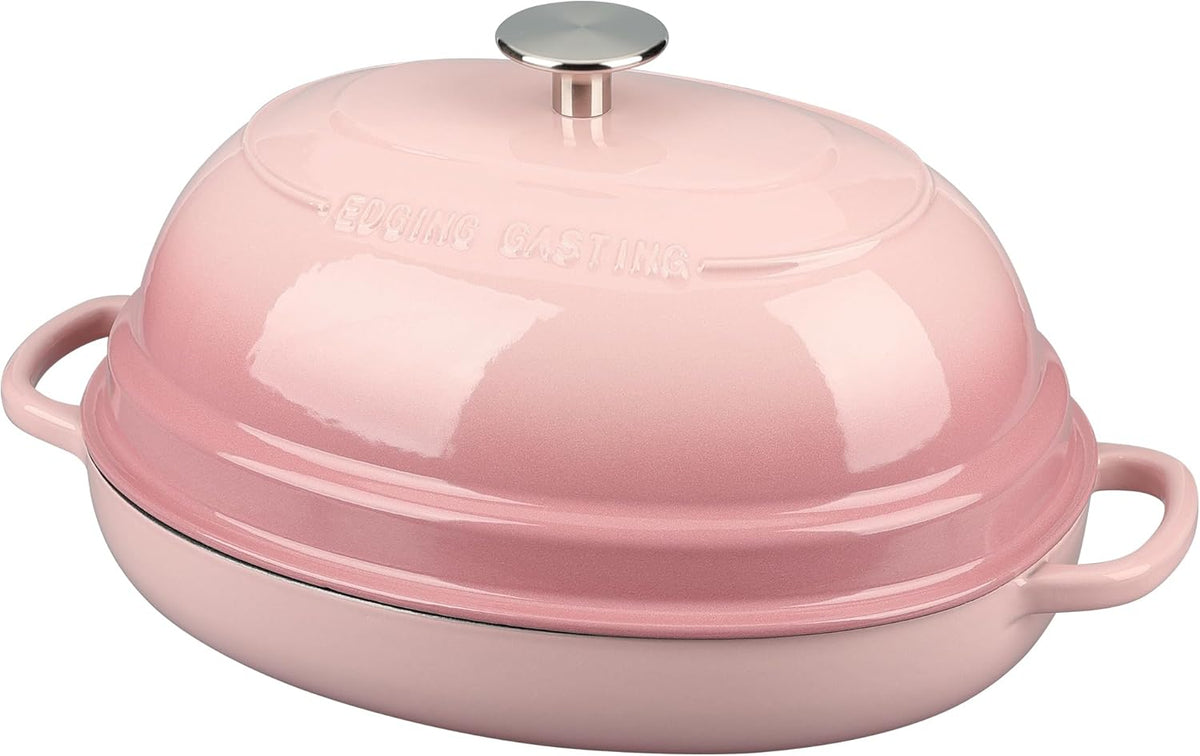 Enameled Oval Cast Iron Dutch Oven Pot with Lid, Bread Dutch Oven for Sourdough Bread Baking, 6QT, Pink