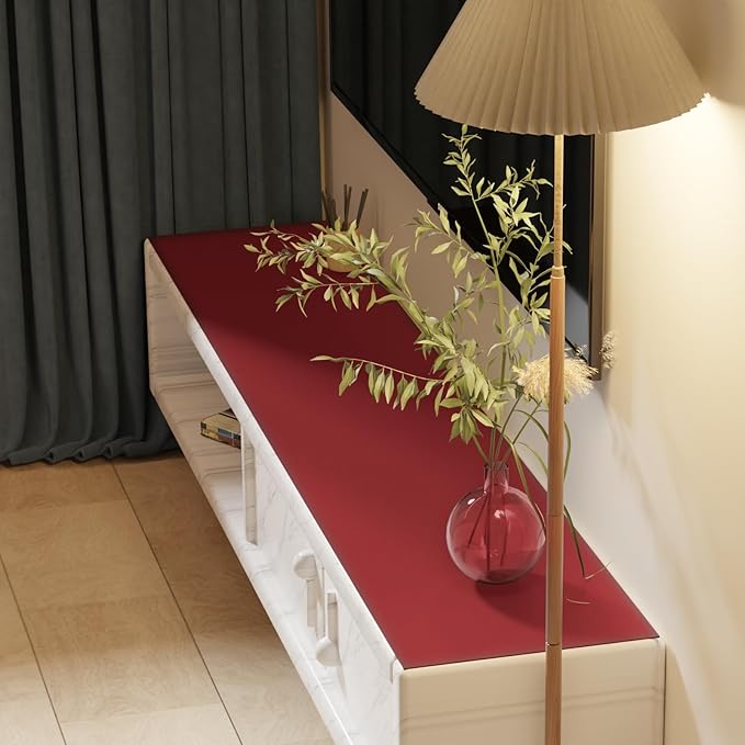 Leather Desk Mat,1.8mm Thick,15.75x63 Inch Desk Cover,Desk Protector Mat,Dresser Cover Top,Vanity Protector Mat,Vanity Cover,Vanity Cover Top Protector(Black+Wine Red,15.75x63)