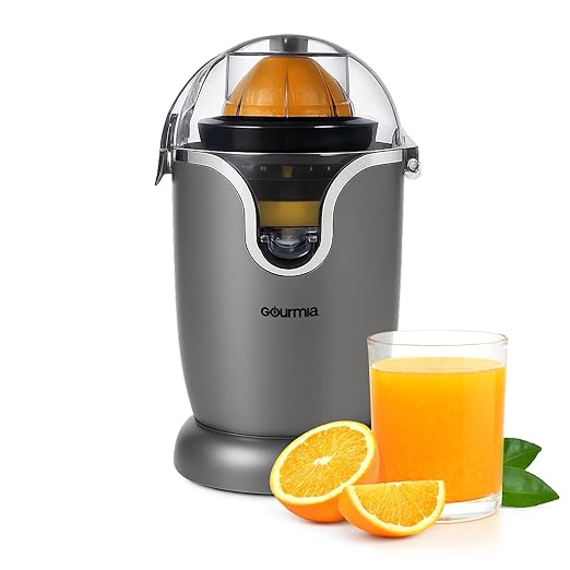 Gourmia Automatic Citrus Juicer - 17 oz Capacity, One-Touch Operation, Universal Cone, Anti-Drip Spout, Dishwasher-Safe Accessories, Compact Quiet 60W Motor