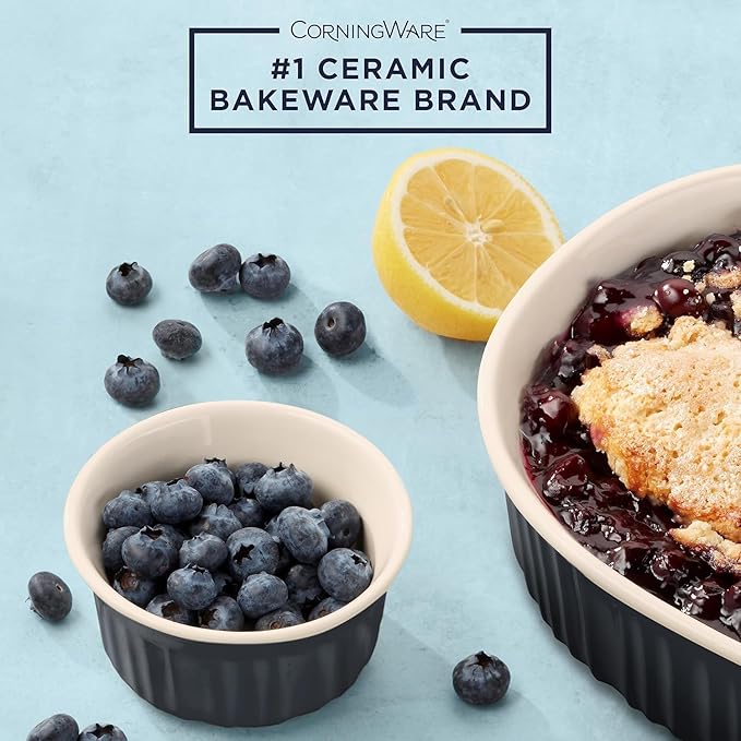 CorningWare Ceramic Bakeware Set with Lids Chip and Crack Resistant Stoneware Baking Dish, Microwave, Dishwasher, Oven, Freezer and Fridge Safe, 12-Piece French Navy
