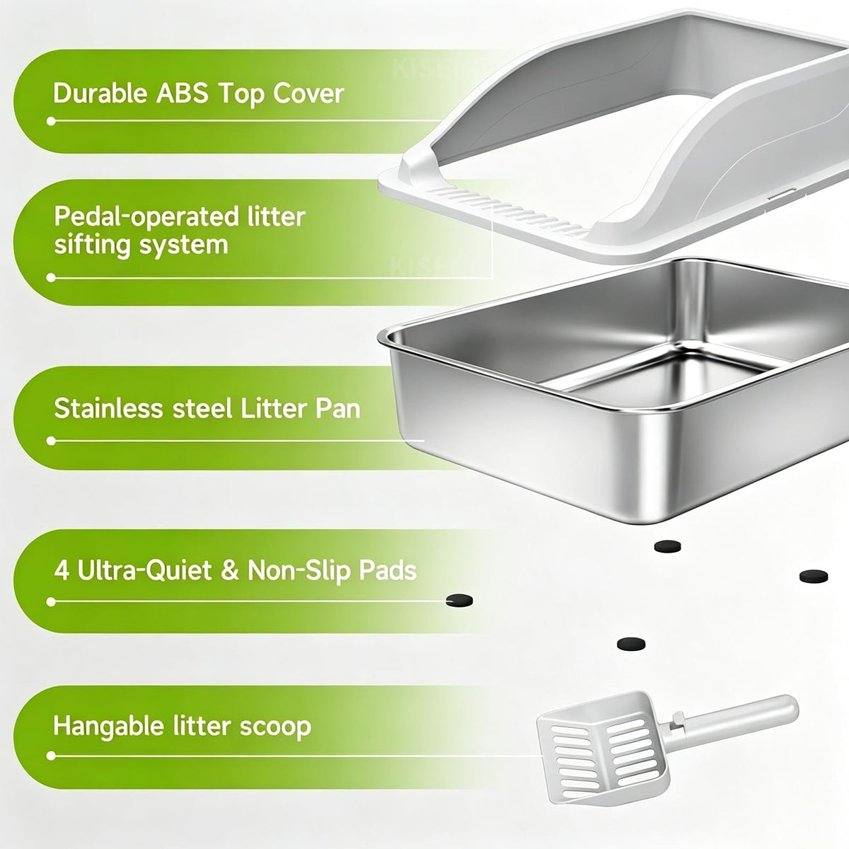 Stainless Steel Cat Litter Box, Extra Large XL Odor Free Metal Litter Box with High Sides Lid, Open Top Litter Pan Include Scoop Easy Cleaning Kitty Cat Box Anti-Urine Leakage, Non-Sticky
