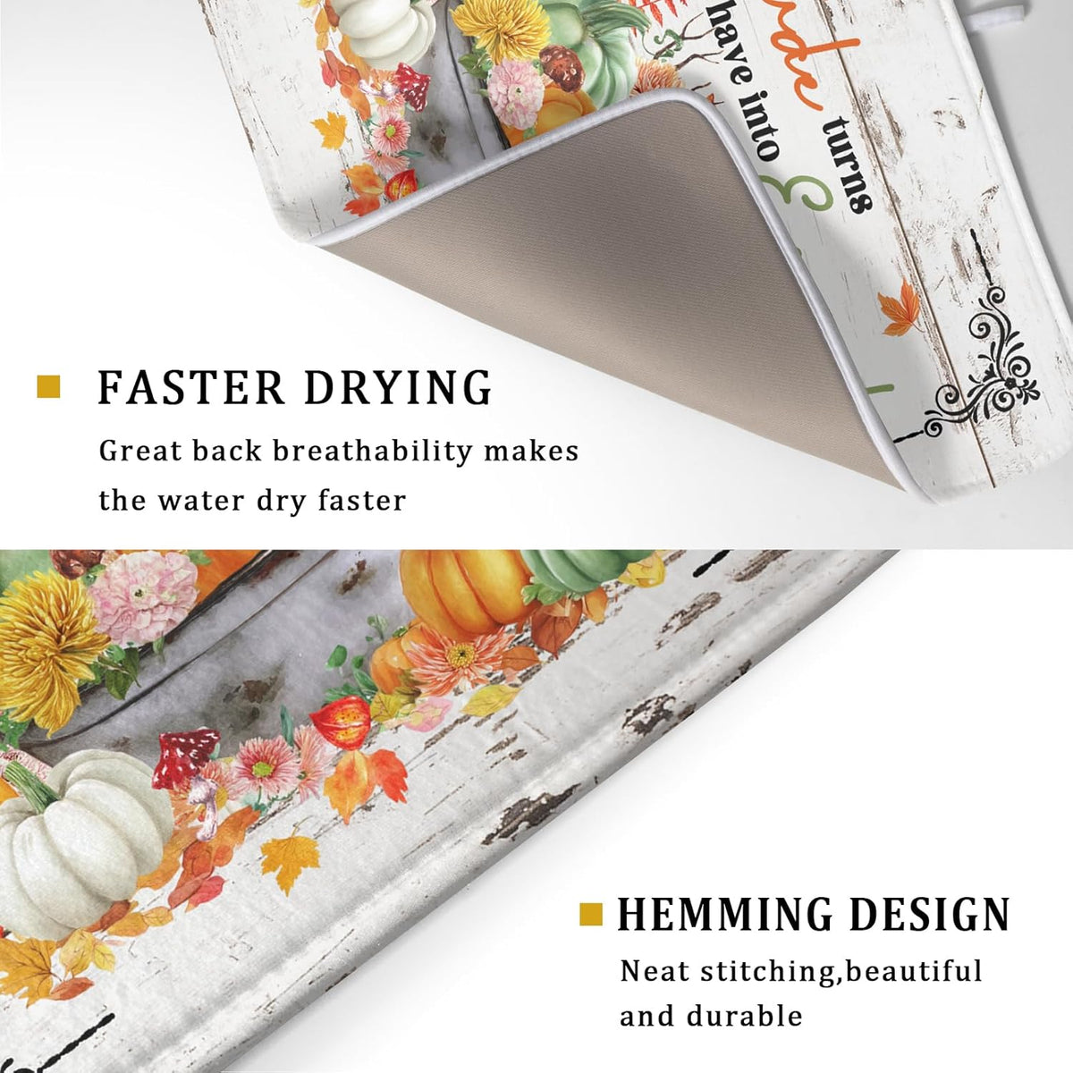 White Autumn Dish Drying Mat Absorbent Fall Drying Matt Kitchen Counter 18 X 24 in Home Season Decor