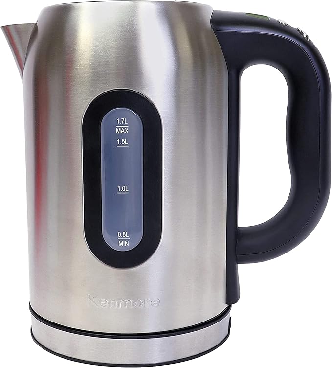 Kenmore Digital Cordless Kettle, 1.7 L / 1.8 Quarts Capacity, Stainless Steel Electric Kettle with Digital Temperature Control, Concealed Heating Element, and Keep Warm Mode