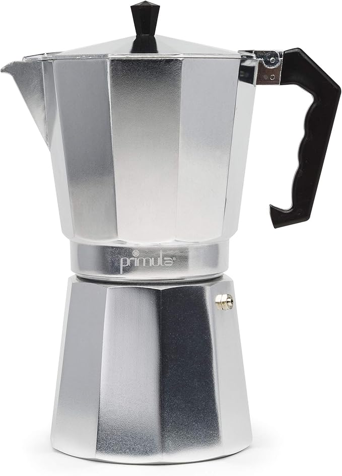 Primula Classic Stovetop Espresso and Coffee Maker, Moka Pot for Italian and Cuban Café Brewing, Greca Coffee Maker, Cafeteras, 12 Espresso Cups, Silver