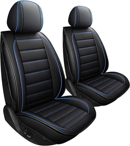 CAPITAUTO Leather Car Seat Covers, Waterproof Faux Leatherette Cushion Cover for Cars SUV Pick-up Truck Universal Fit Set for Auto Interior Accessories(2 Front Blue&Black)