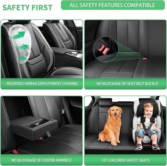 Fit Impreza Car Seat Covers for Subaru Impreza 2004-2024 2025 2026-Upgraded Premium Waterproof & Breathable Leather,Airbag Compatible,All-Weather Seat Cushion Protector,Full Set,Black-Grey