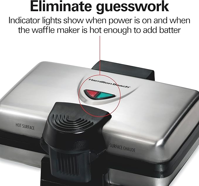 Hamilton Beach Belgian Mini Waffle Maker with Shade Control, Makes 2 at Once, Create Personalized Keto Chaffles and Hash Browns, PFAS-Free Non-Stick Plates, Compact Design, Stainless Steel (26009)