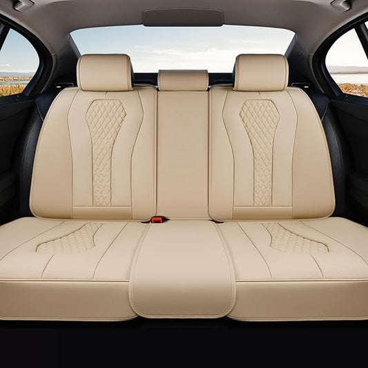 Coverado Automotive Seat Covers, Back Car Seat Cover, Rear Seat Cover, 3-Pieces Luxury Car Seat Cushion, Beige Seat Cover Seat Protector Universal Fit Most Cars