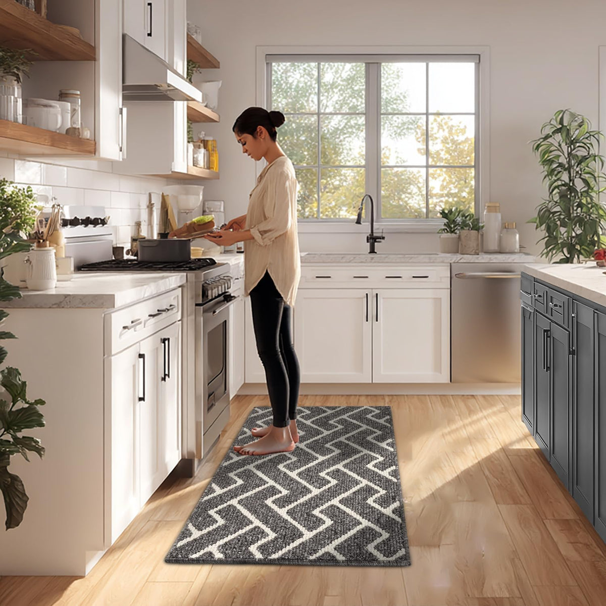 hicorfe Kitchen Rugs and Mats Sets,Super Absorbent Polypropylene Non-Slip Rug,Soft Comfort Floor Mat,Washable for Kitchen,Hallway,Office,Sink,Laundry(24" x 35",Grey)