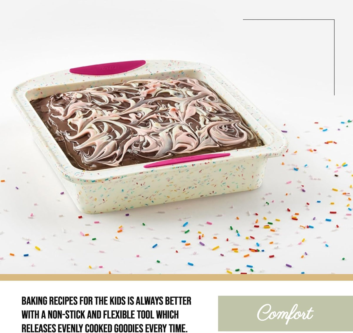 Trudeau 8x8in Confetti Silicone Cake Pan – Reinforced Hybrid of Flexible Silicone and Hard Lining for Shape Stability – Nonstick, BPA Free, Oven Safe to 428°F, and Dishwasher Safe