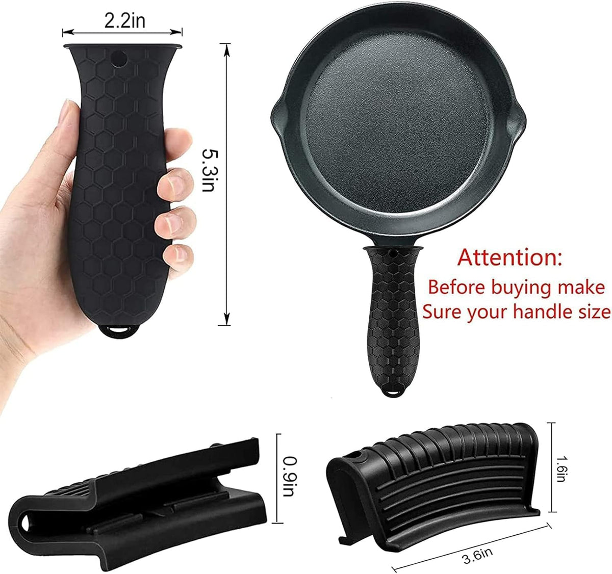 4 Pcs Non-Slip Silicone Hot Handle Holder & Assist Grips, Potholder for Cast Iron Skillets, Heat Resistant Handle Cover Sleeve for Frying Pans, Casserole, Cookware Handles, Black