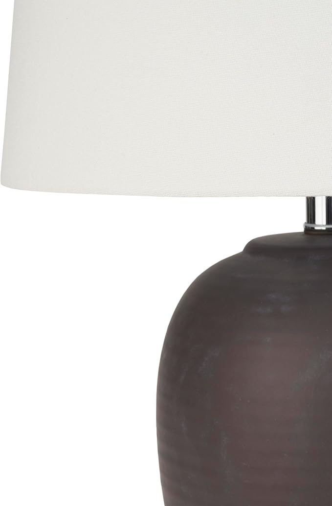 Nourison Home 23" Dark Purple Distressed Ceramic Pot Table Lamp for Bedroom, Living Room, Dining, Office, with White Shade